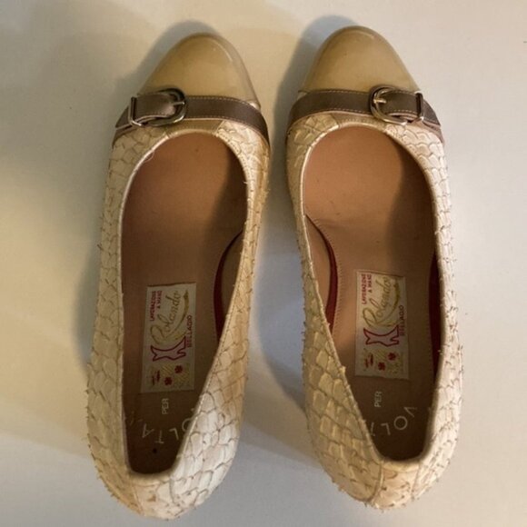 👠✨ Vintage Rolando Bellagio Beige & Taupe Leather Block Heel Pumps  ✨👠 - Picture 2 of 11